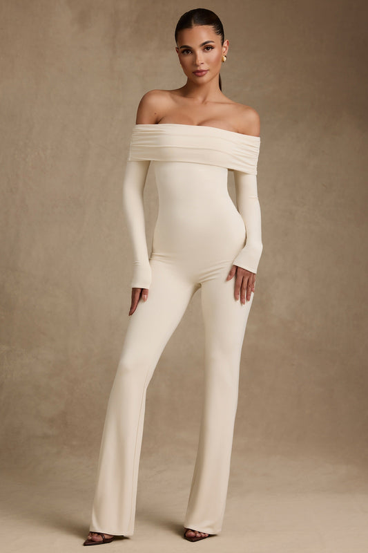 Modal Off-Shoulder Ruched Jumpsuit in Ivory