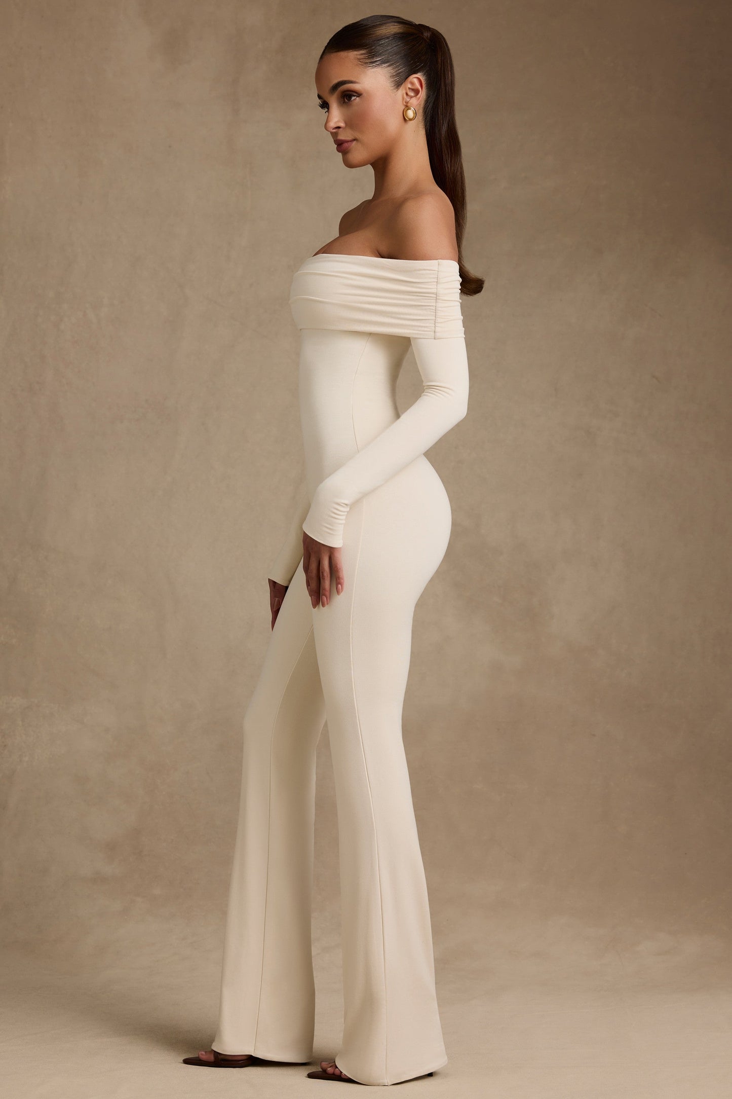 Modal Off-Shoulder Ruched Jumpsuit in Ivory