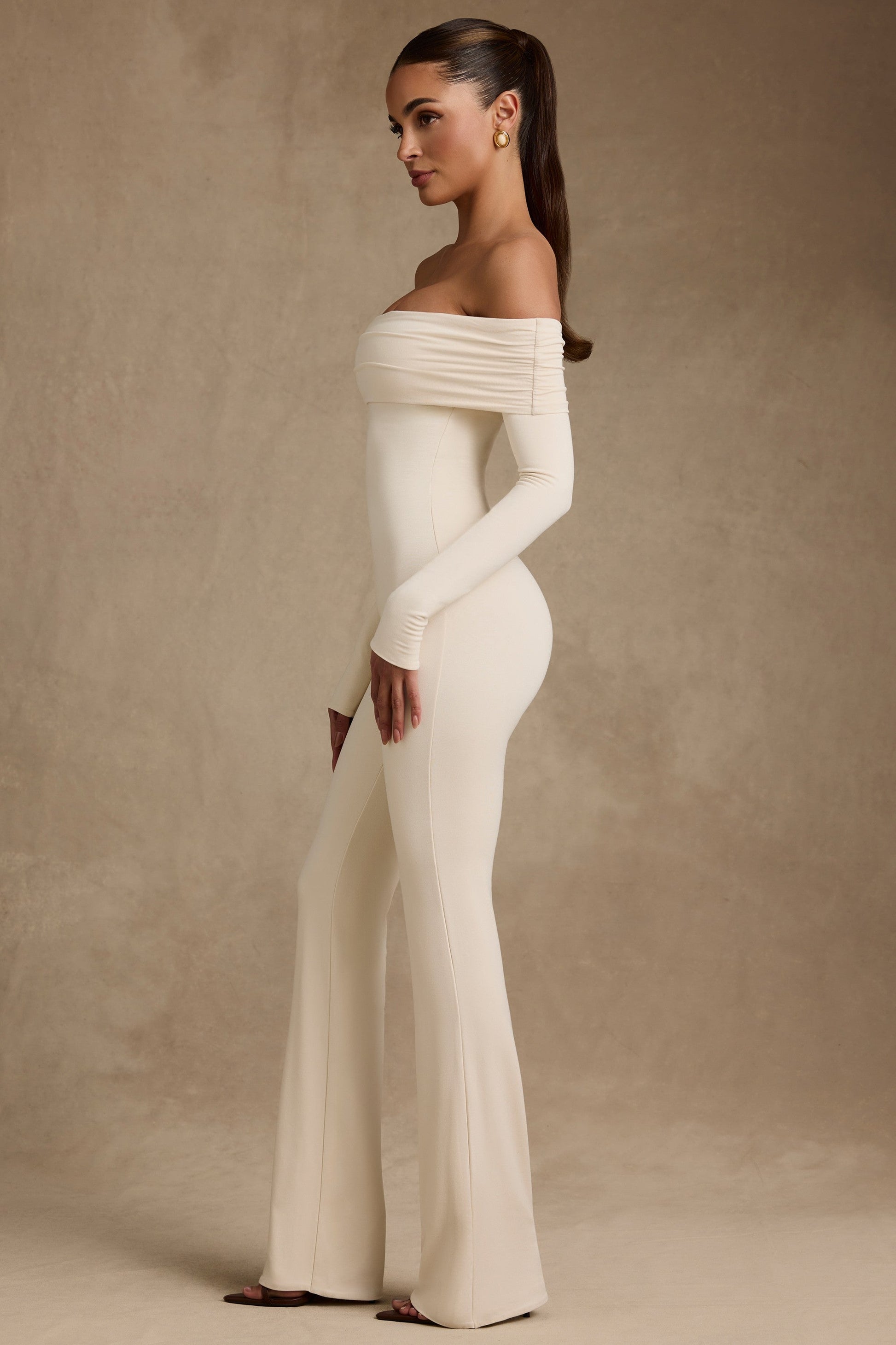 Modal Off-Shoulder Ruched Jumpsuit in Ivory