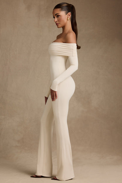 Modal Off-Shoulder Ruched Jumpsuit in Ivory