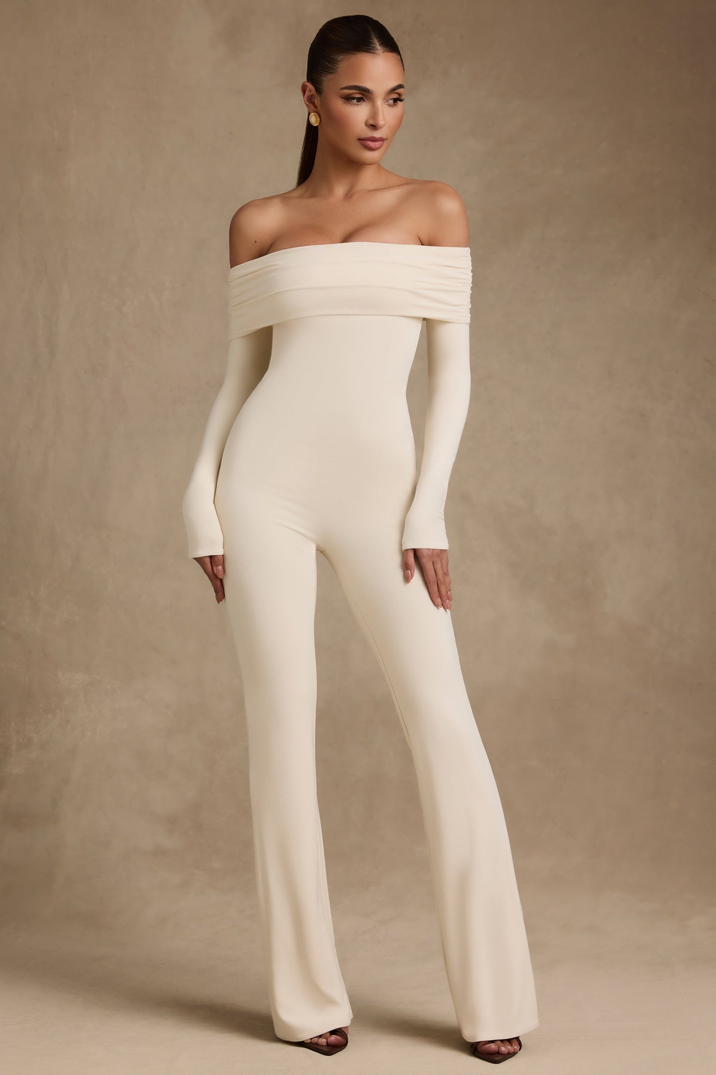 Modal Off-Shoulder Ruched Jumpsuit in Ivory