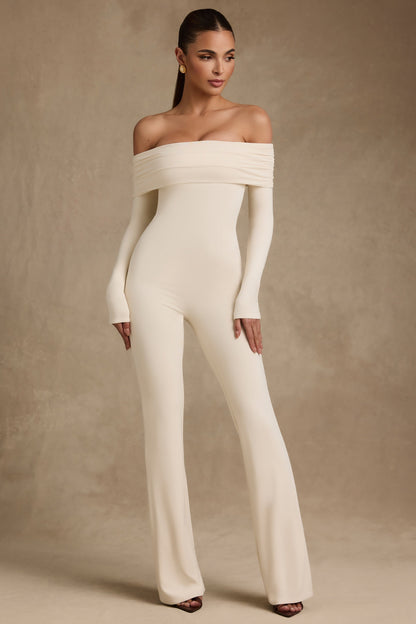 Modal Off-Shoulder Ruched Jumpsuit in Ivory
