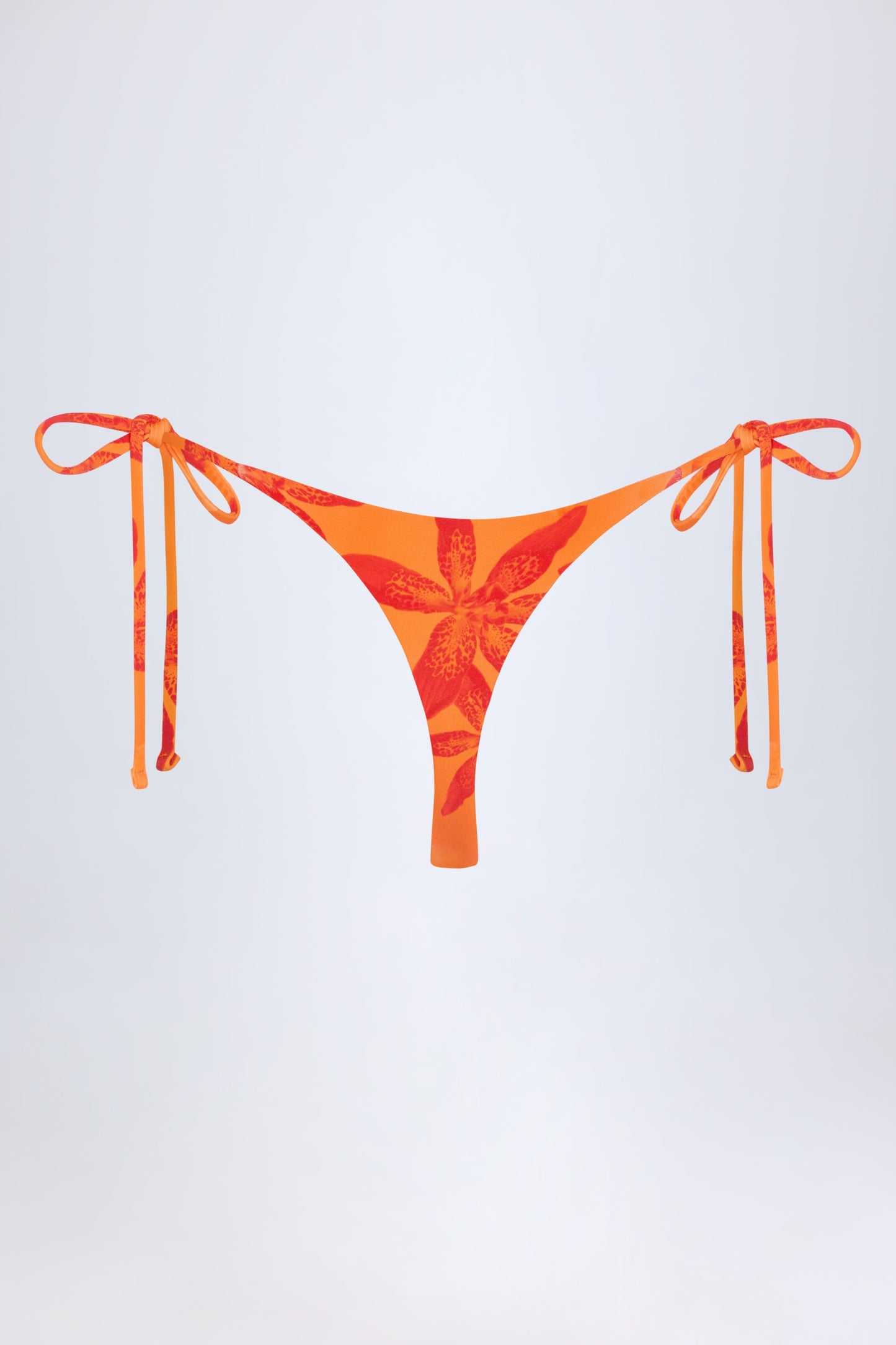 Side-Tie Thong Bikini Bottoms in Orange Orchid Print