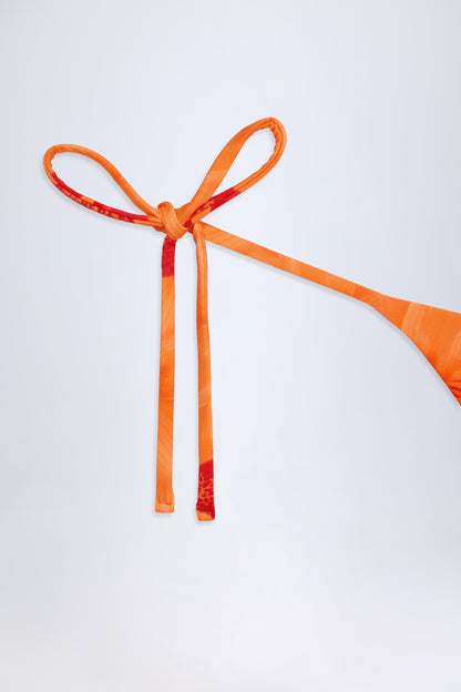 Side-Tie Thong Bikini Bottoms in Orange Orchid Print