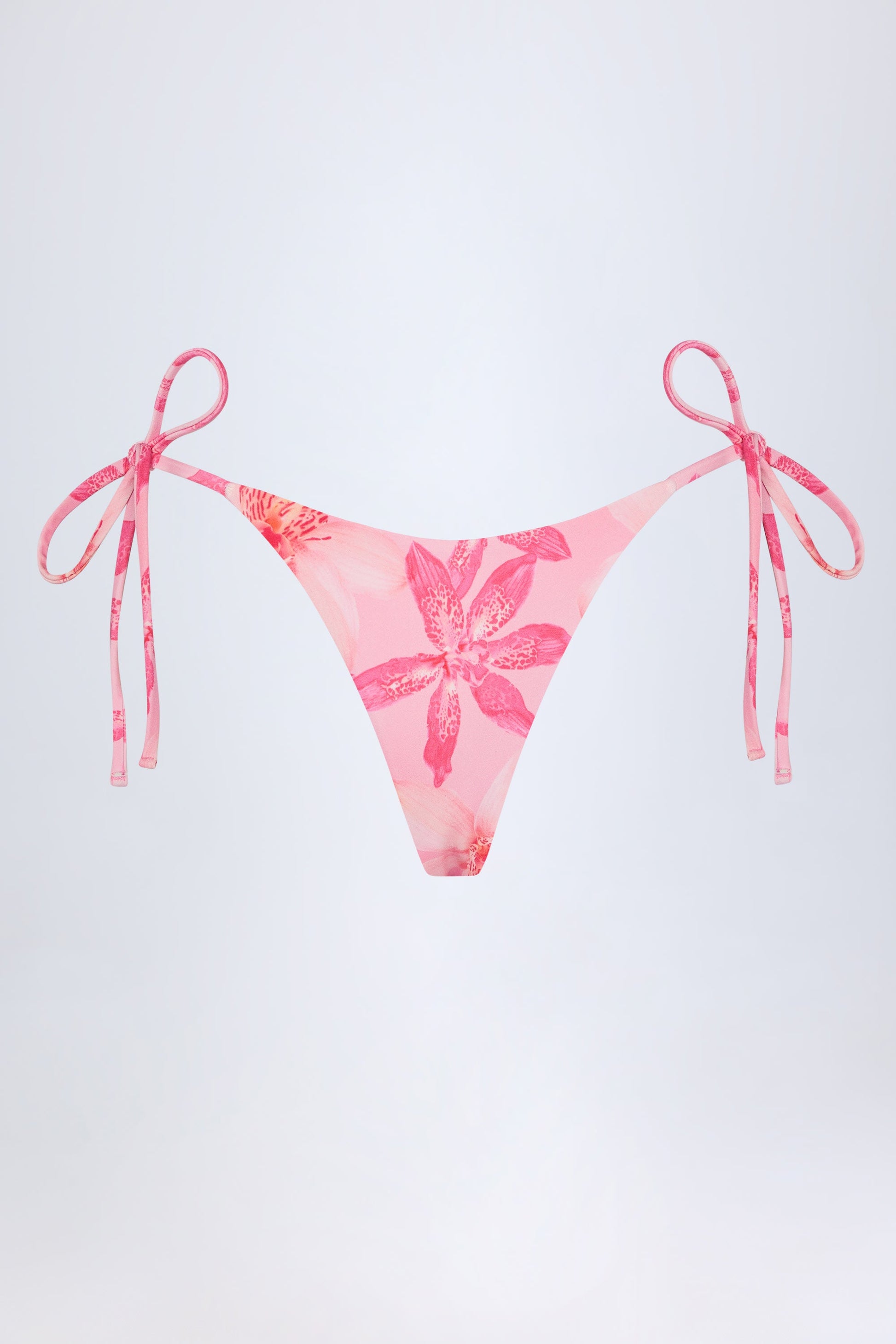 Side-Tie Thong Bikini Bottoms in Pink Orchid Print