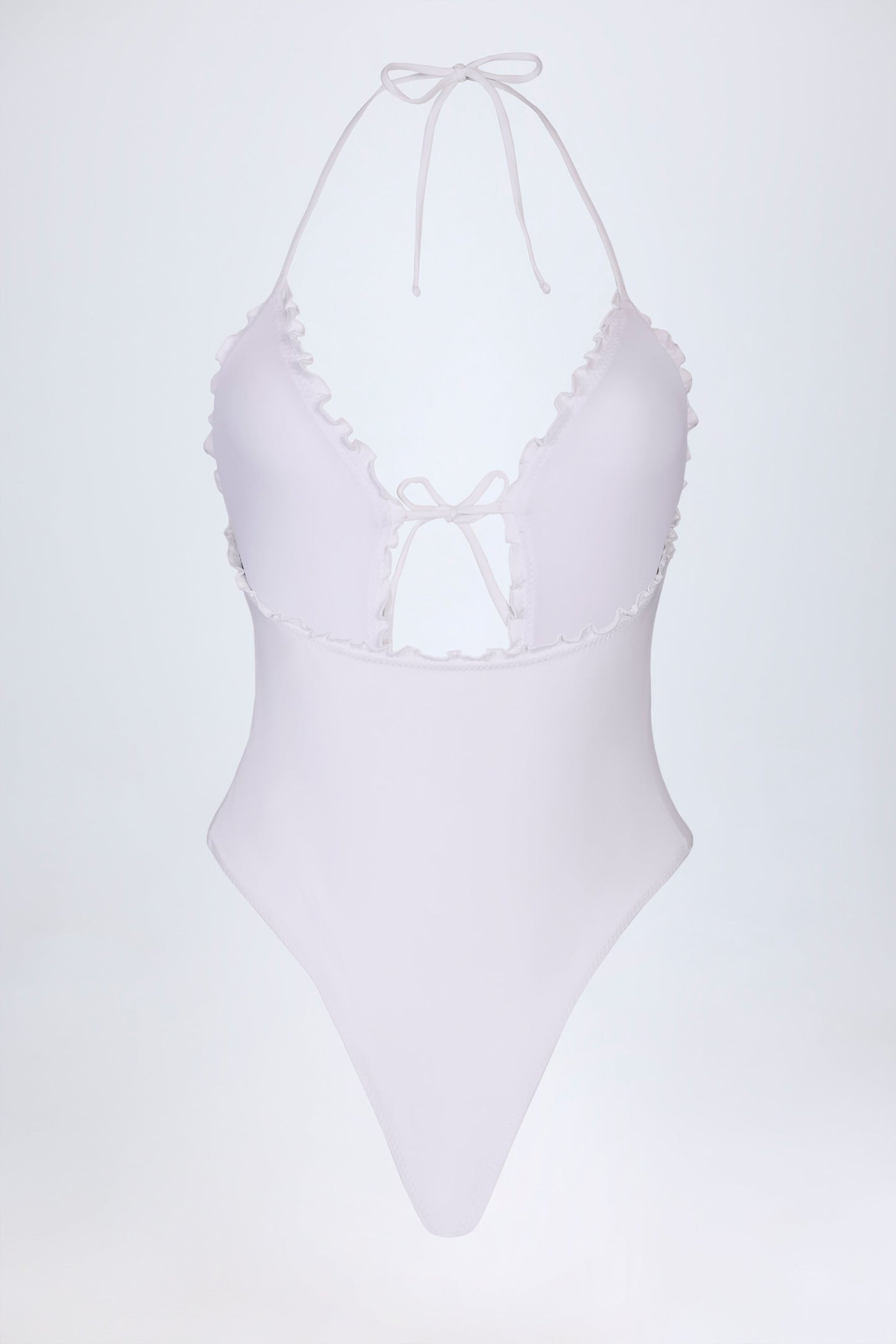Ruffled Cut-Out Halterneck Swimsuit in White