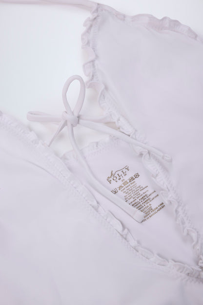 Ruffled Cut-Out Halterneck Swimsuit in White