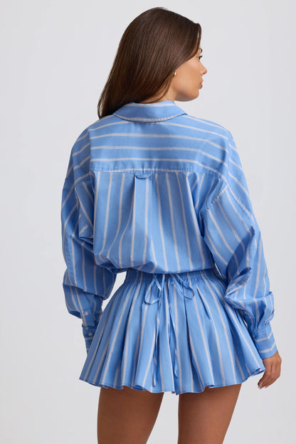 Multiway Cropped Cotton-Poplin Shirt in Blue Stripe
