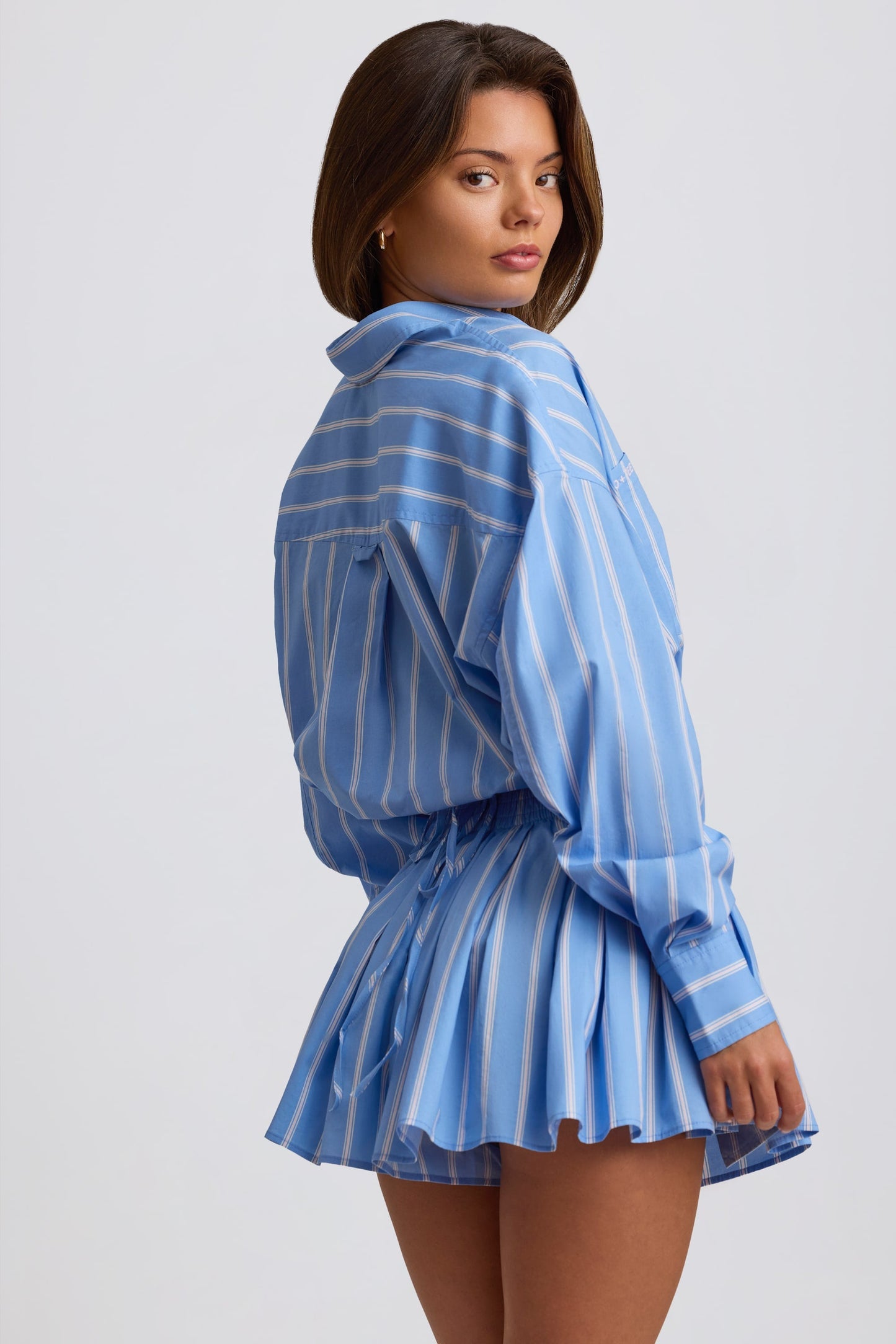 Multiway Cropped Cotton-Poplin Shirt in Blue Stripe