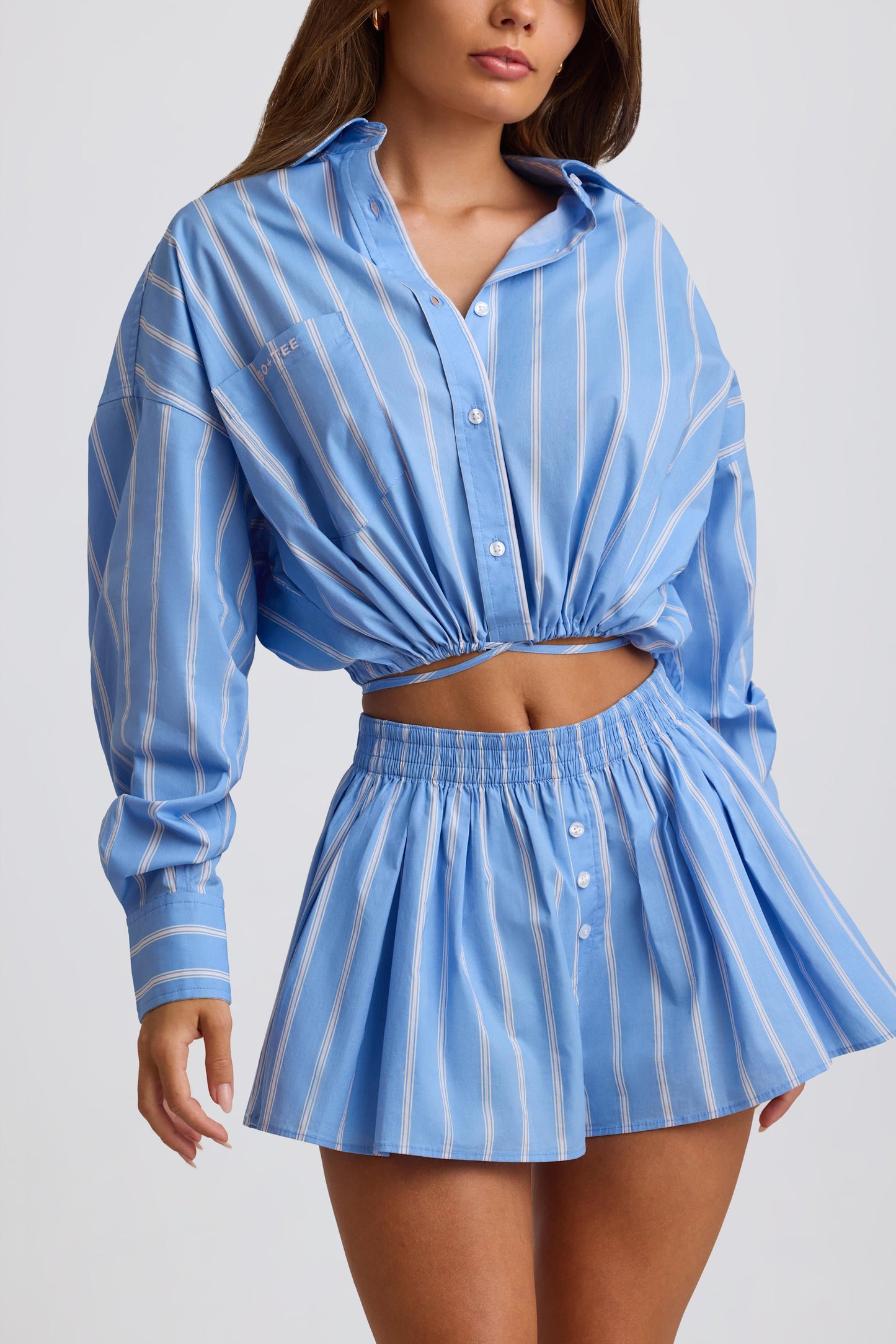 Multiway Cropped Cotton-Poplin Shirt in Blue Stripe