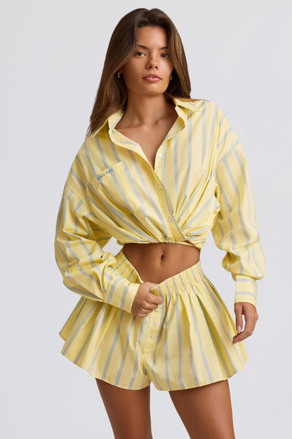 Multiway Cropped Cotton-Poplin Shirt in Yellow Stripe