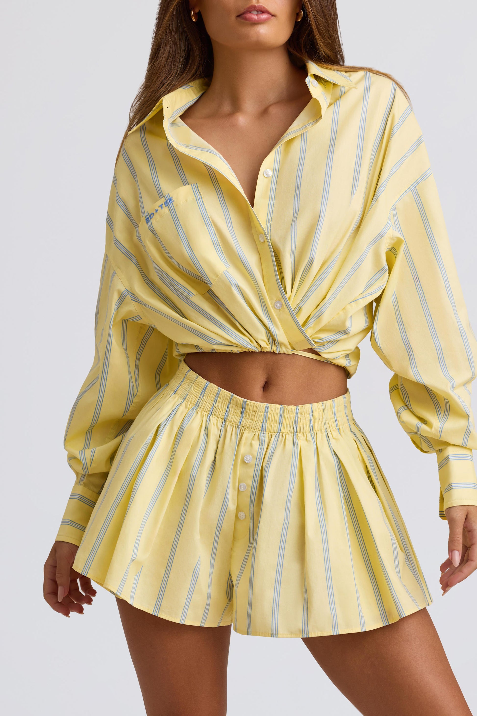 Multiway Cropped Cotton-Poplin Shirt in Yellow Stripe