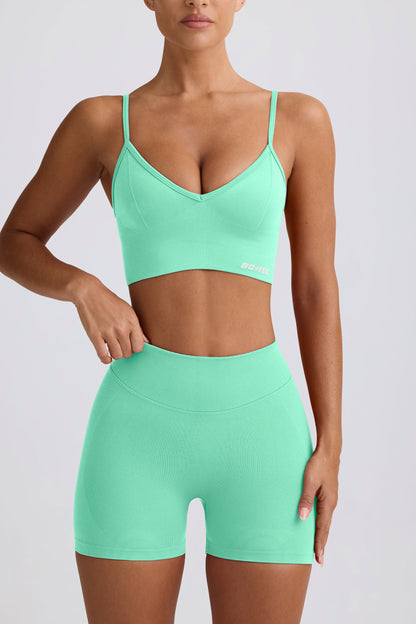 Define Luxe V-Neck Sports Bra in Mint