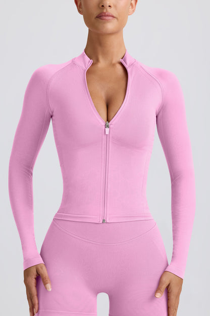 Define Luxe Zip-Up Jacket in Bubblegum Pink