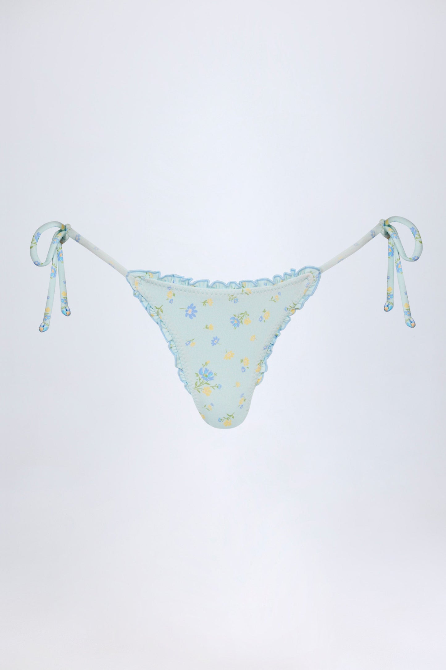 Side-Tie Thong Bikini Bottoms in Blue Floral
