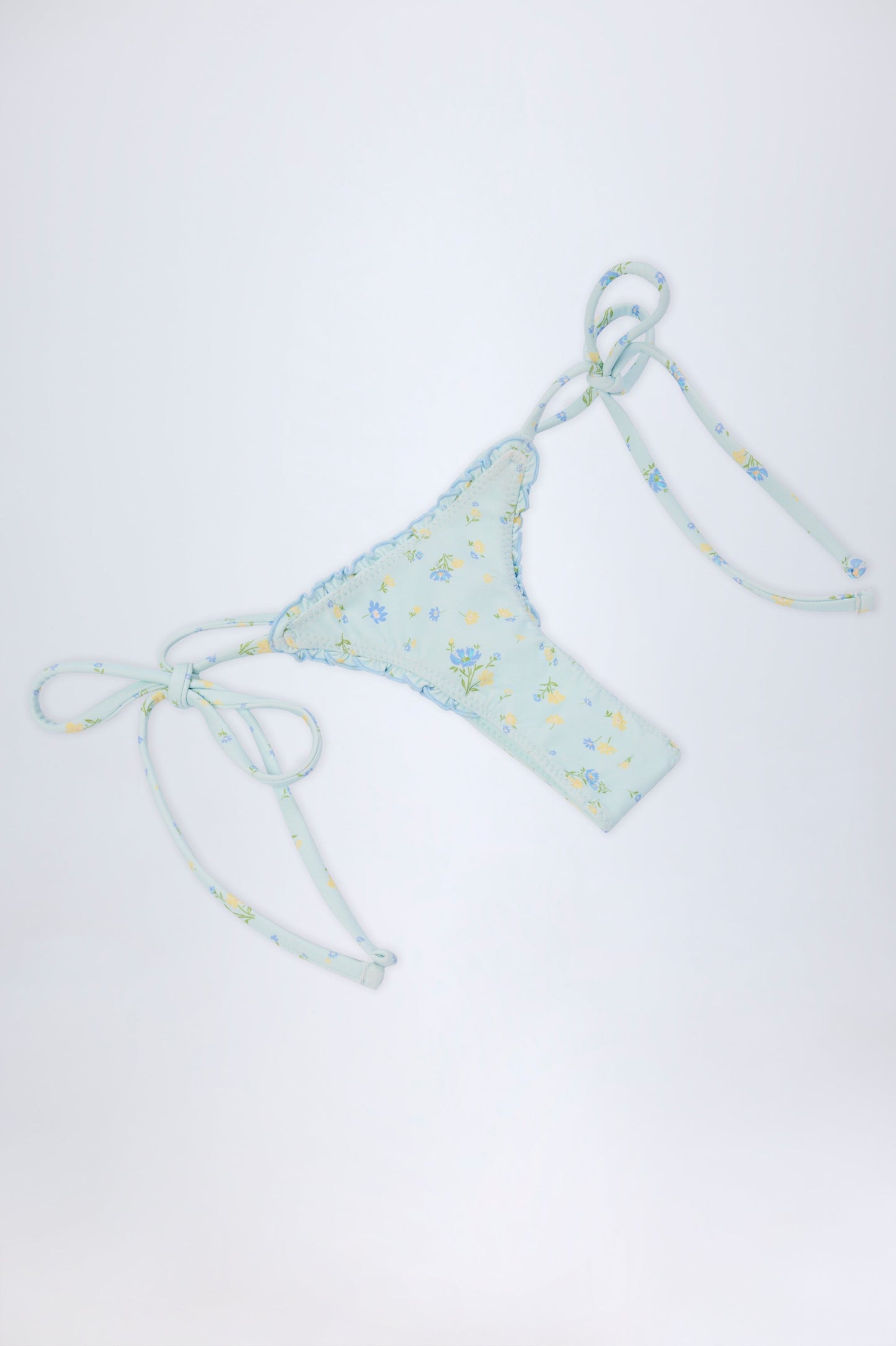 Side-Tie Thong Bikini Bottoms in Blue Floral
