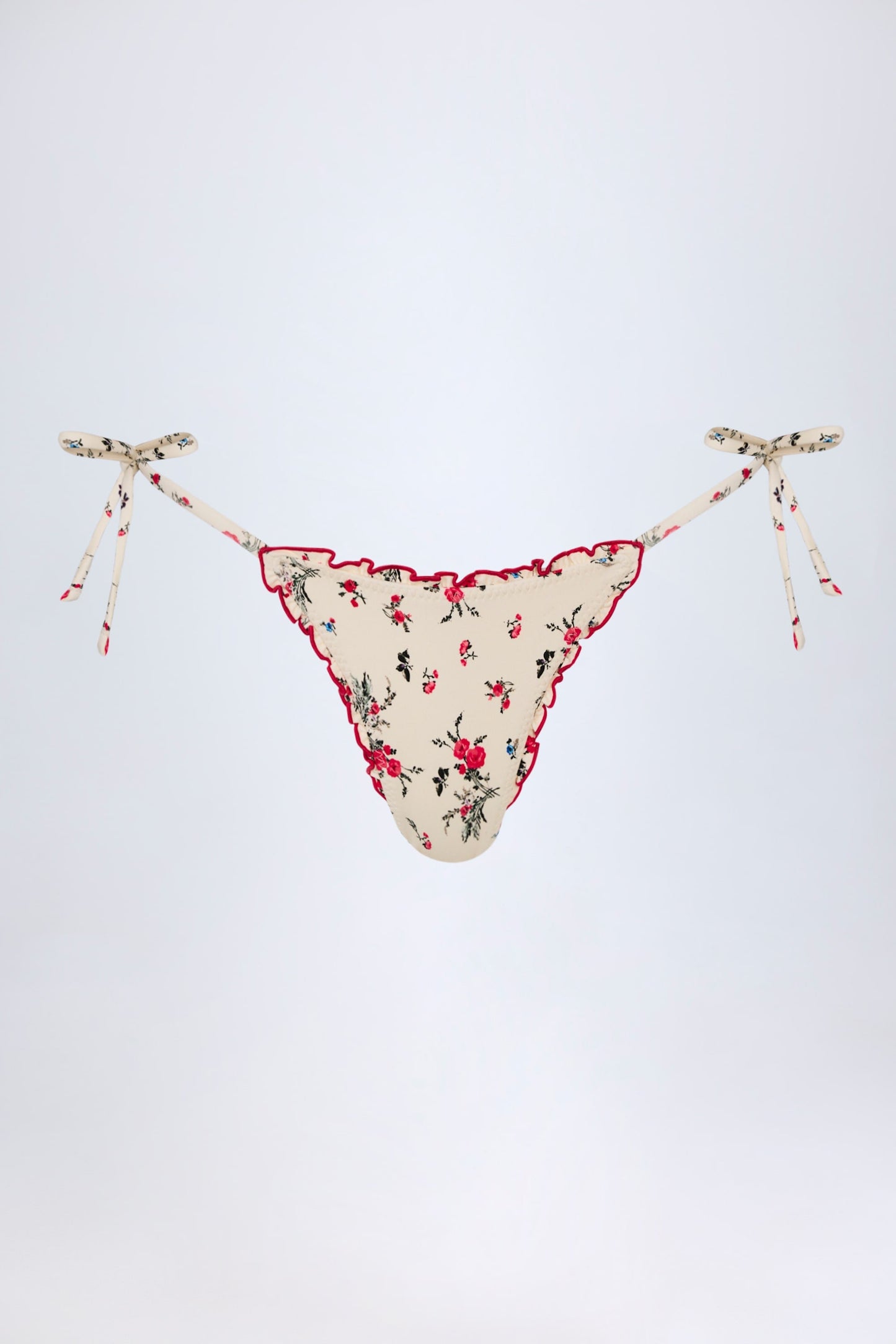 Side-Tie Thong Bikini Bottoms in Red Floral