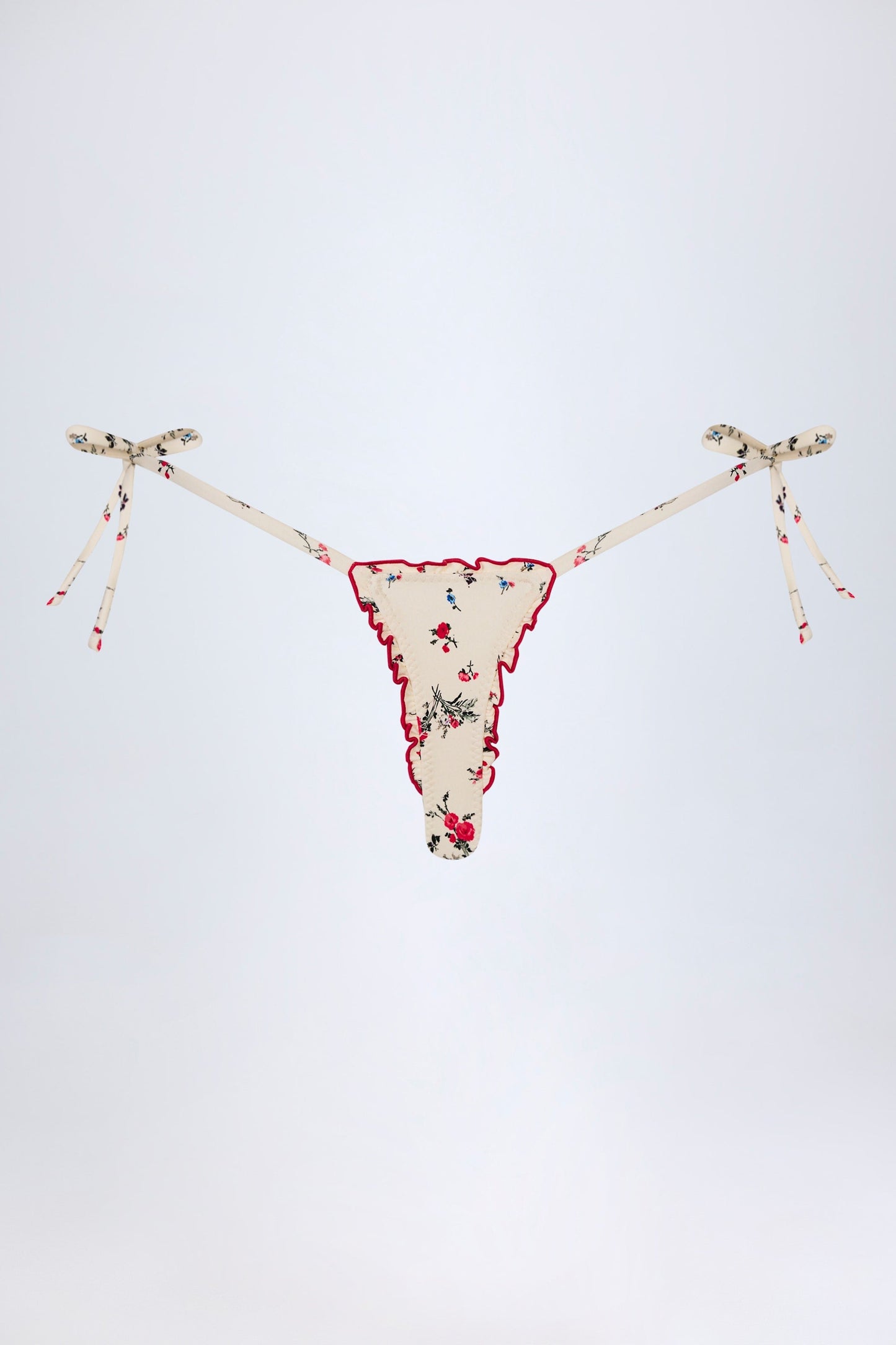 Side-Tie Thong Bikini Bottoms in Red Floral