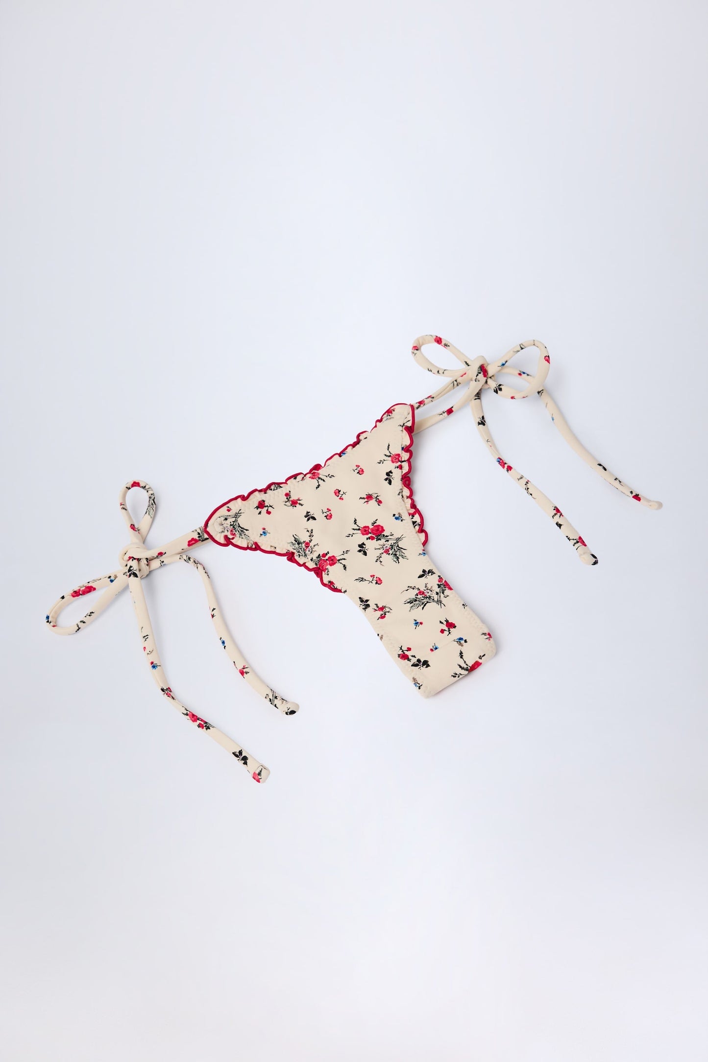 Side-Tie Thong Bikini Bottoms in Red Floral