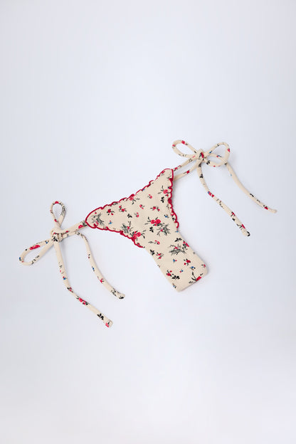 Side-Tie Thong Bikini Bottoms in Red Floral