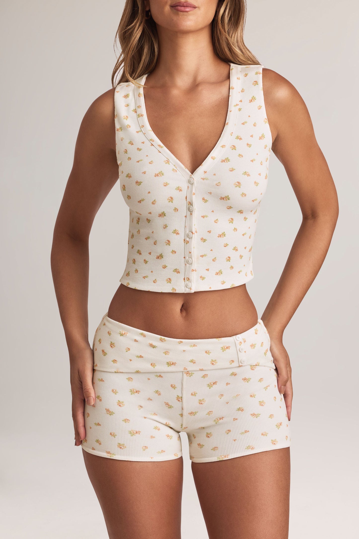 Modal Foldover Mid-Rise Shorts in Floral Print