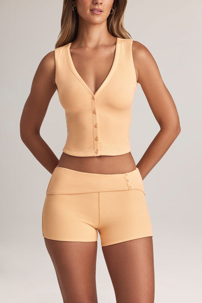 Modal Foldover Mid-Rise Shorts in Peach