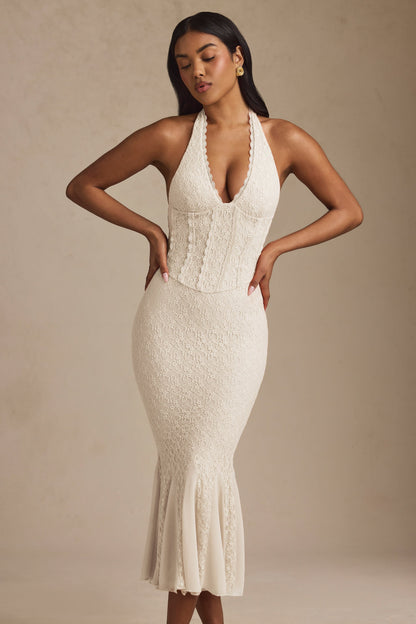 Halterneck Corset Lace Midaxi Dress in Ivory