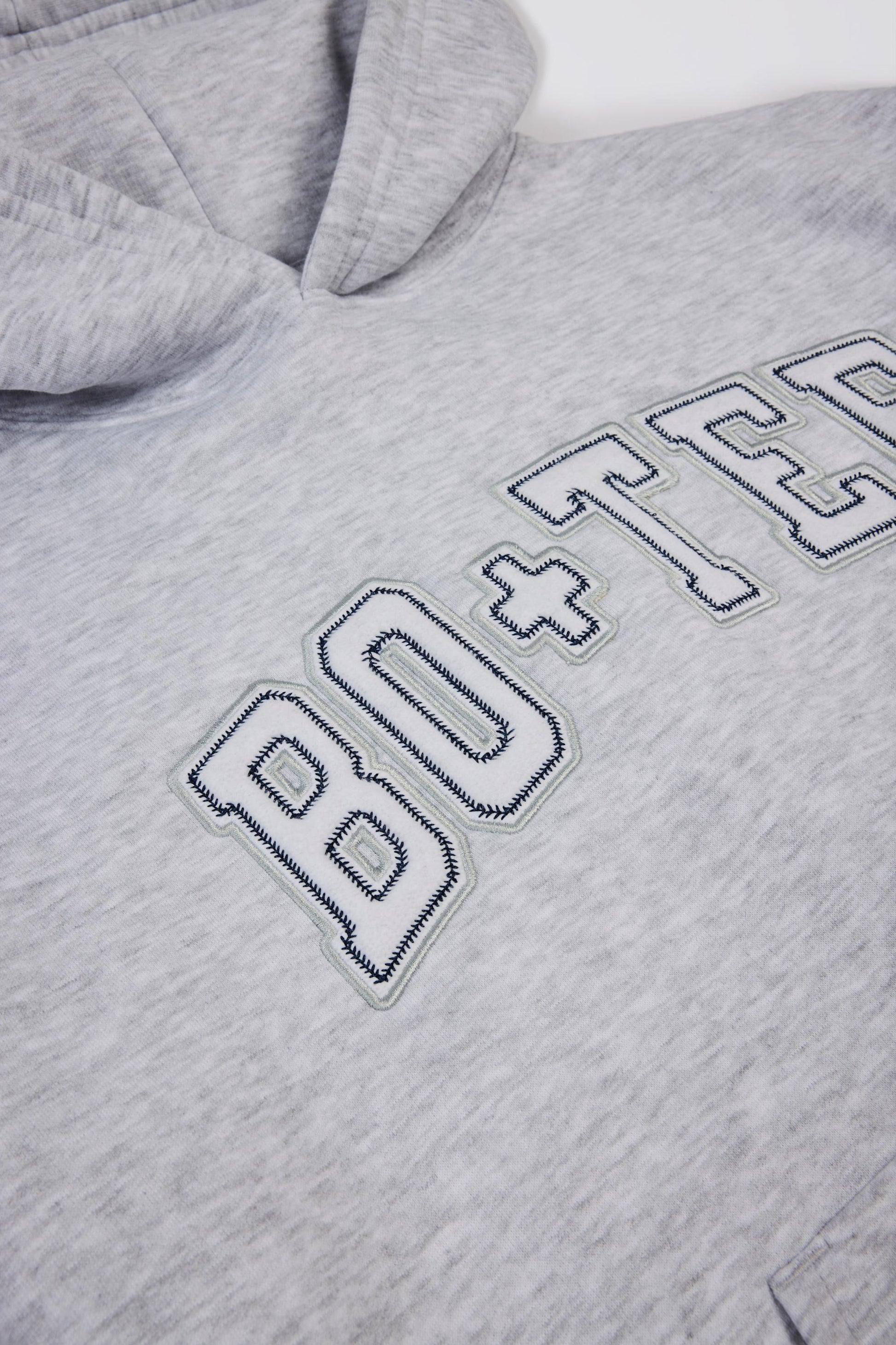 Oversized Appliqué Hoodie in Grey Marl