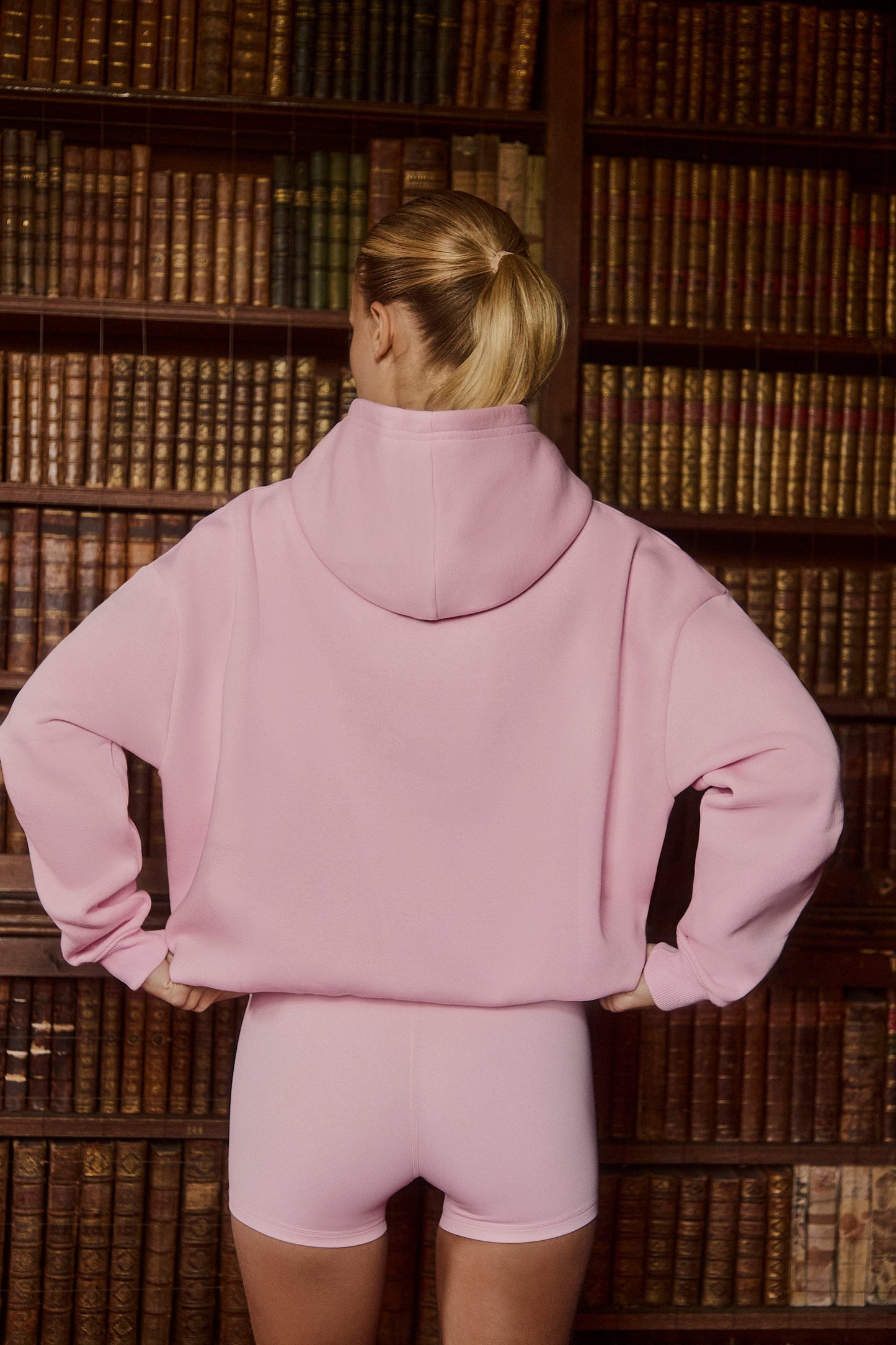 Oversized Appliqué Hoodie in Powder Pink