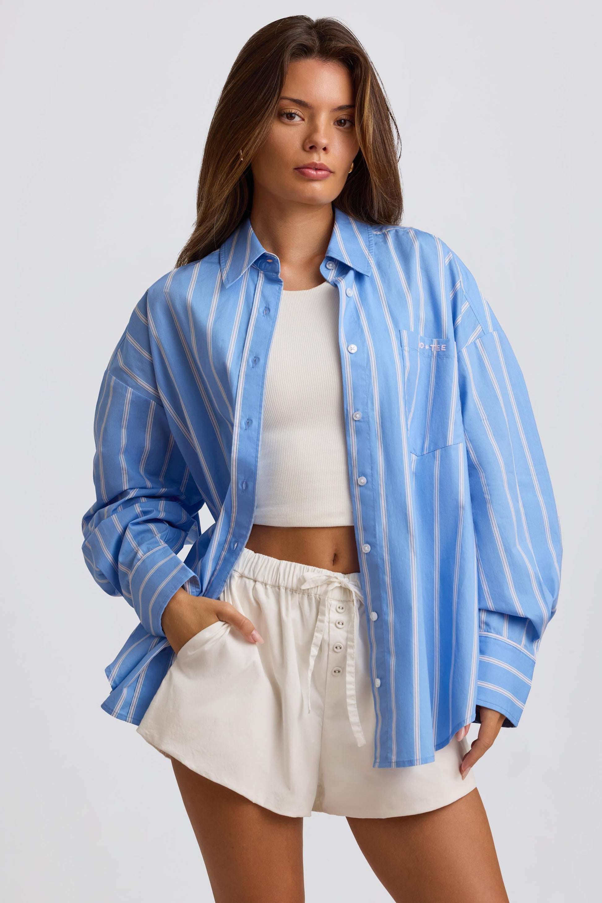 Oversized Cotton-Poplin Shirt in Blue Stripe