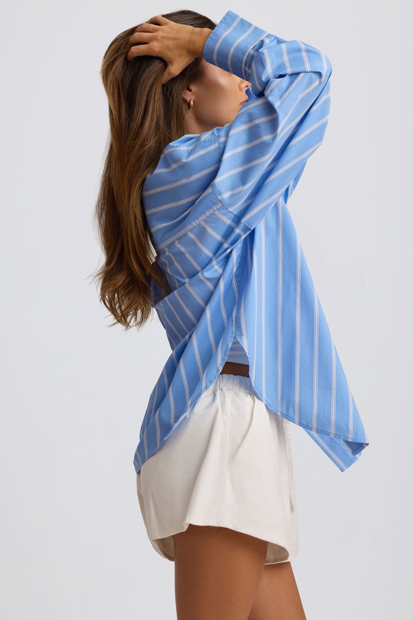 Oversized Cotton-Poplin Shirt in Blue Stripe