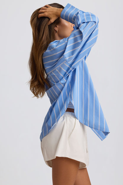 Oversized Cotton-Poplin Shirt in Blue Stripe