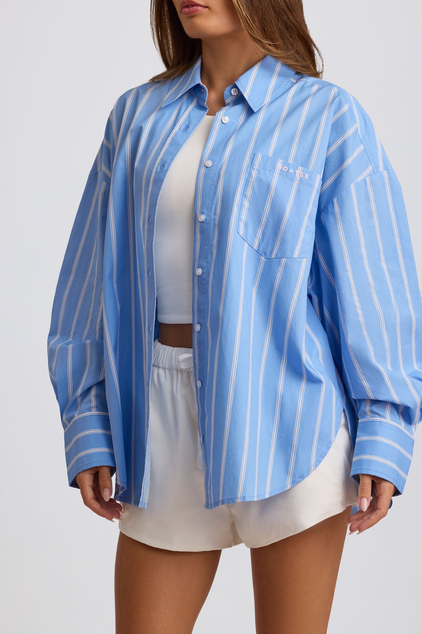 Oversized Cotton-Poplin Shirt in Blue Stripe