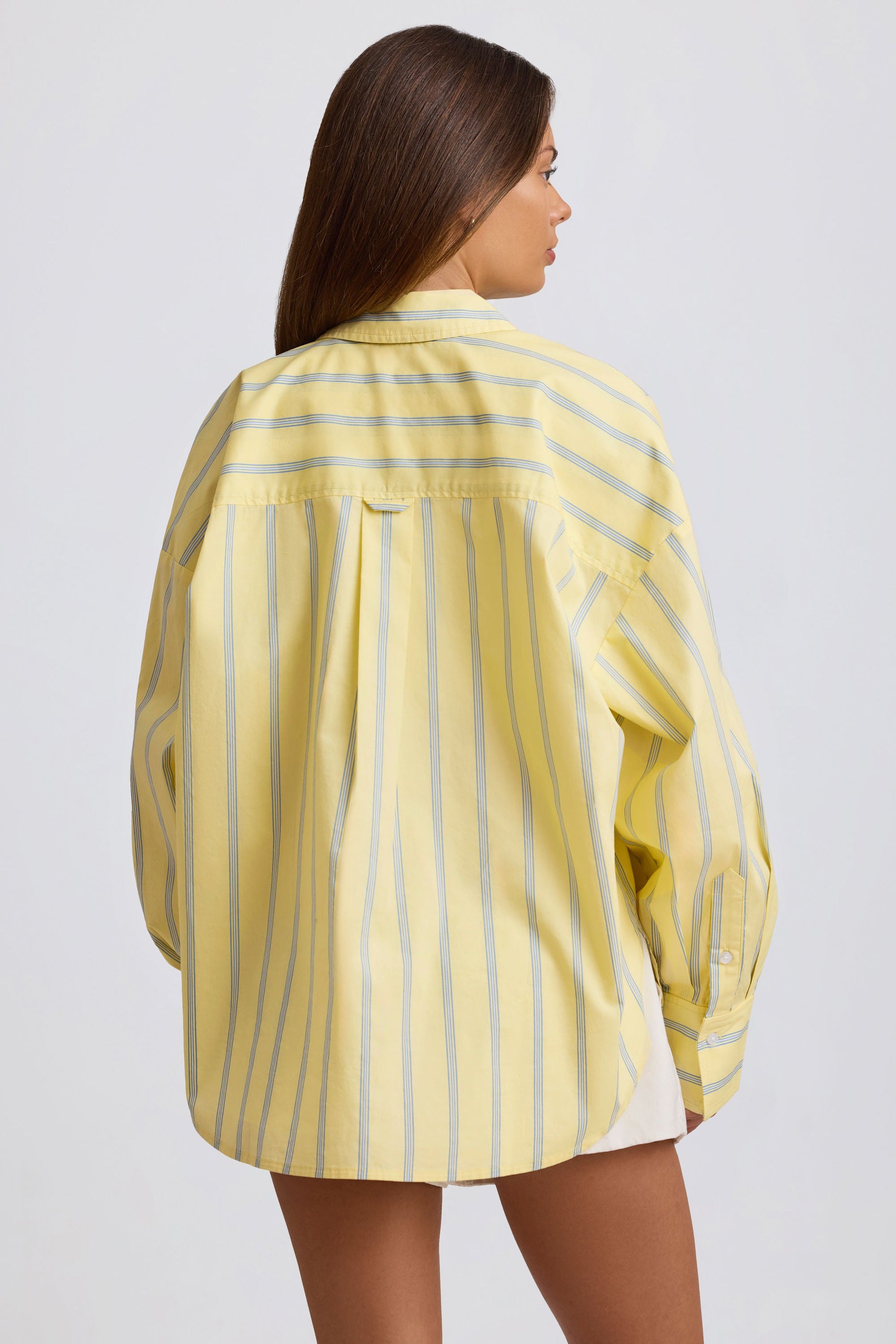Oversized Cotton-Poplin Shirt in Yellow Stripe