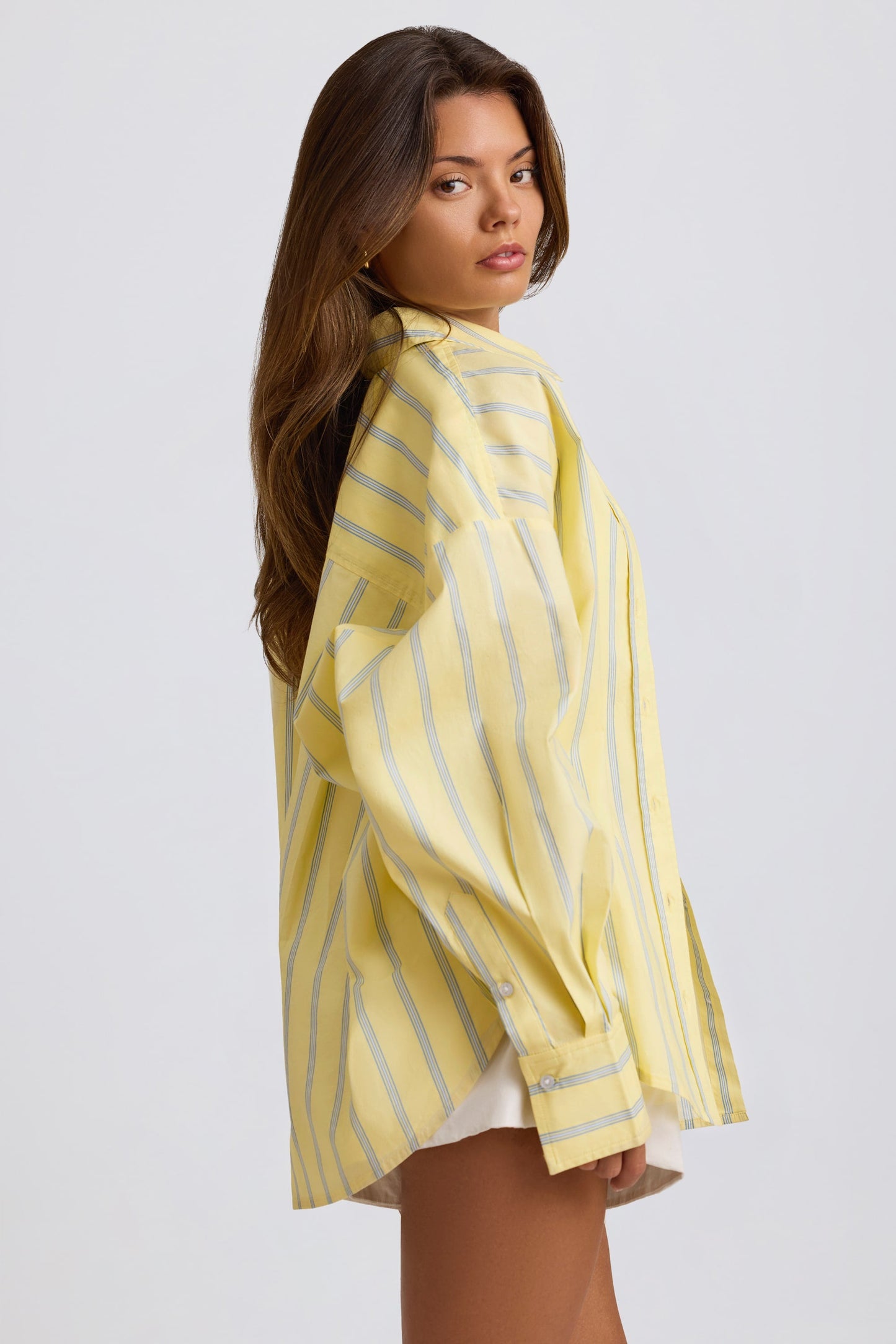 Oversized Cotton-Poplin Shirt in Yellow Stripe