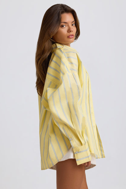 Oversized Cotton-Poplin Shirt in Yellow Stripe
