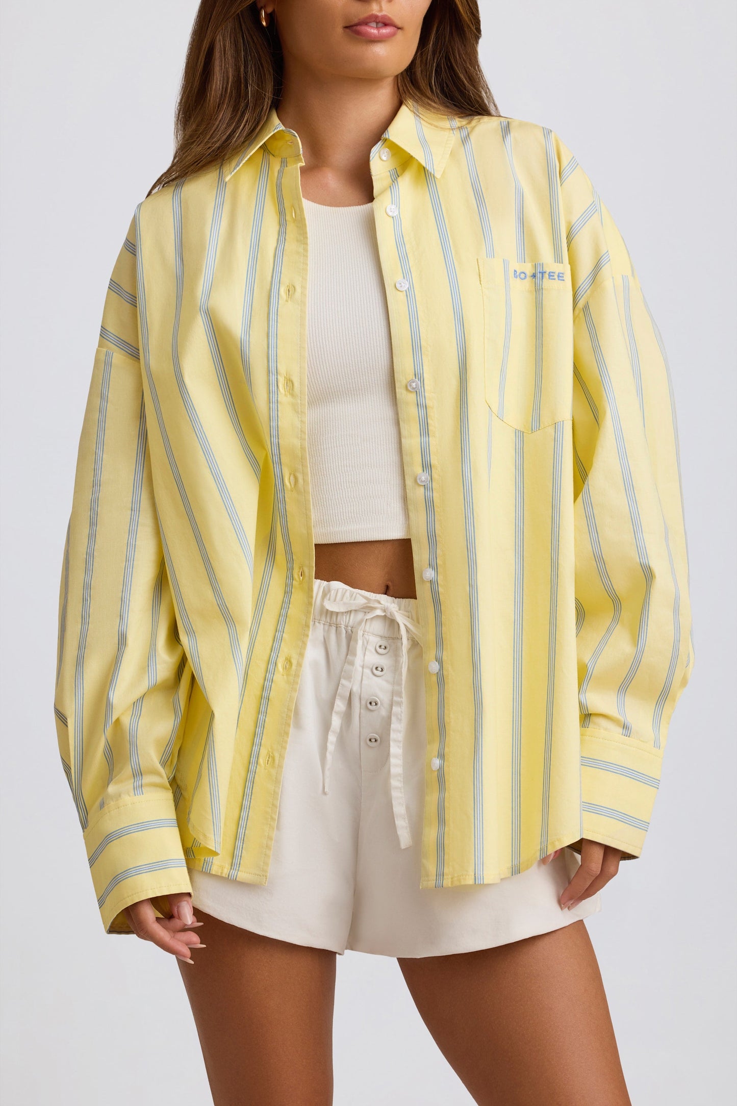 Oversized Cotton-Poplin Shirt in Yellow Stripe