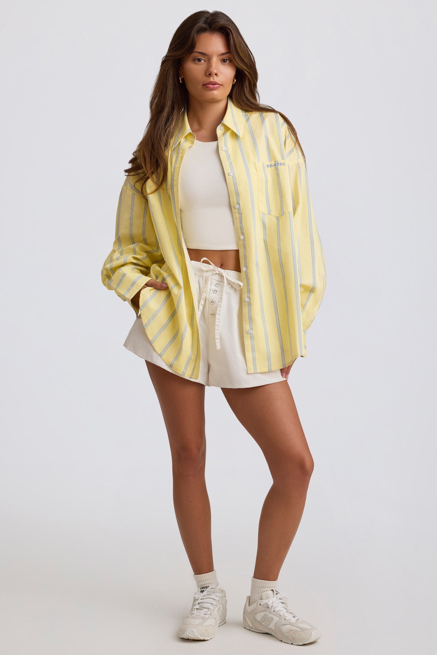Oversized Cotton-Poplin Shirt in Yellow Stripe