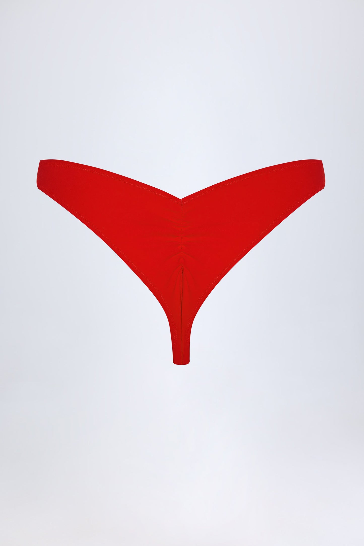 Embellished Ruched Cheeky Bikini Bottoms in Fiery Red