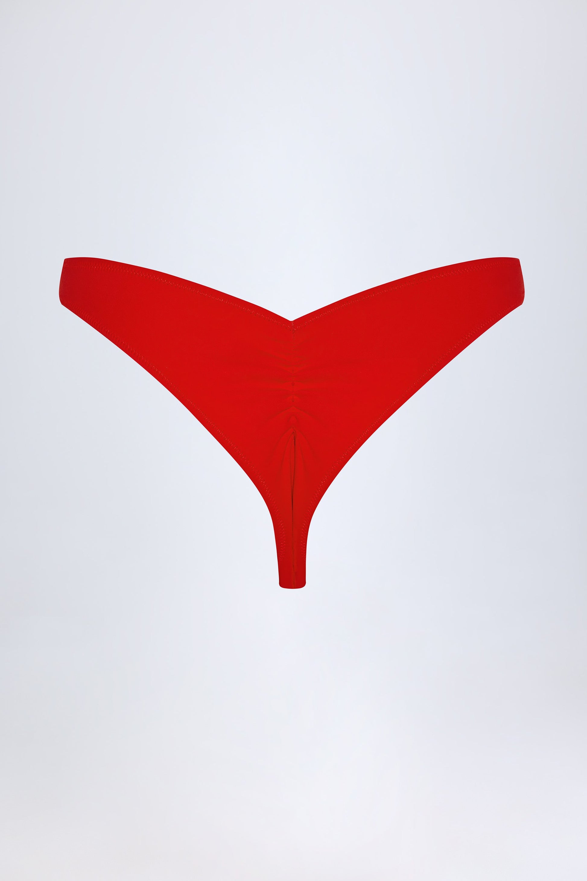 Embellished Ruched Cheeky Bikini Bottoms in Fiery Red