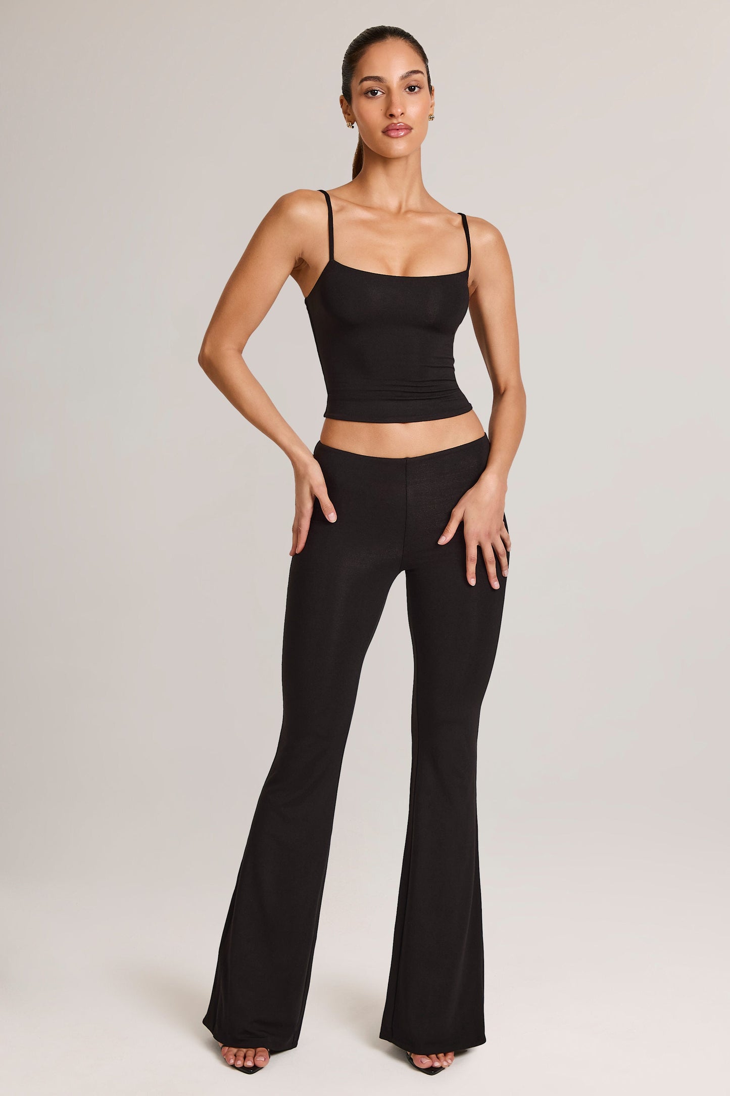 Modal Mid-Rise Flared Trousers in Black