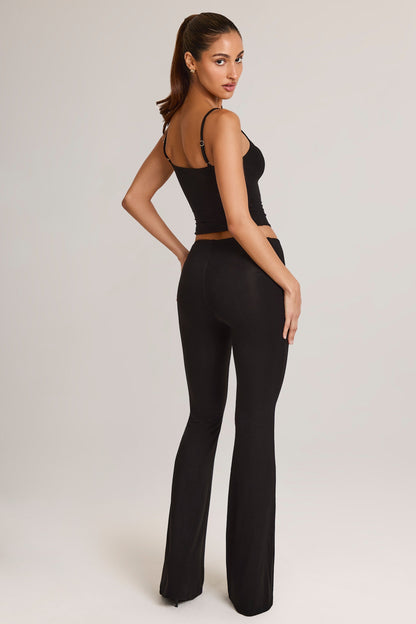 Modal Mid-Rise Flared Trousers in Black