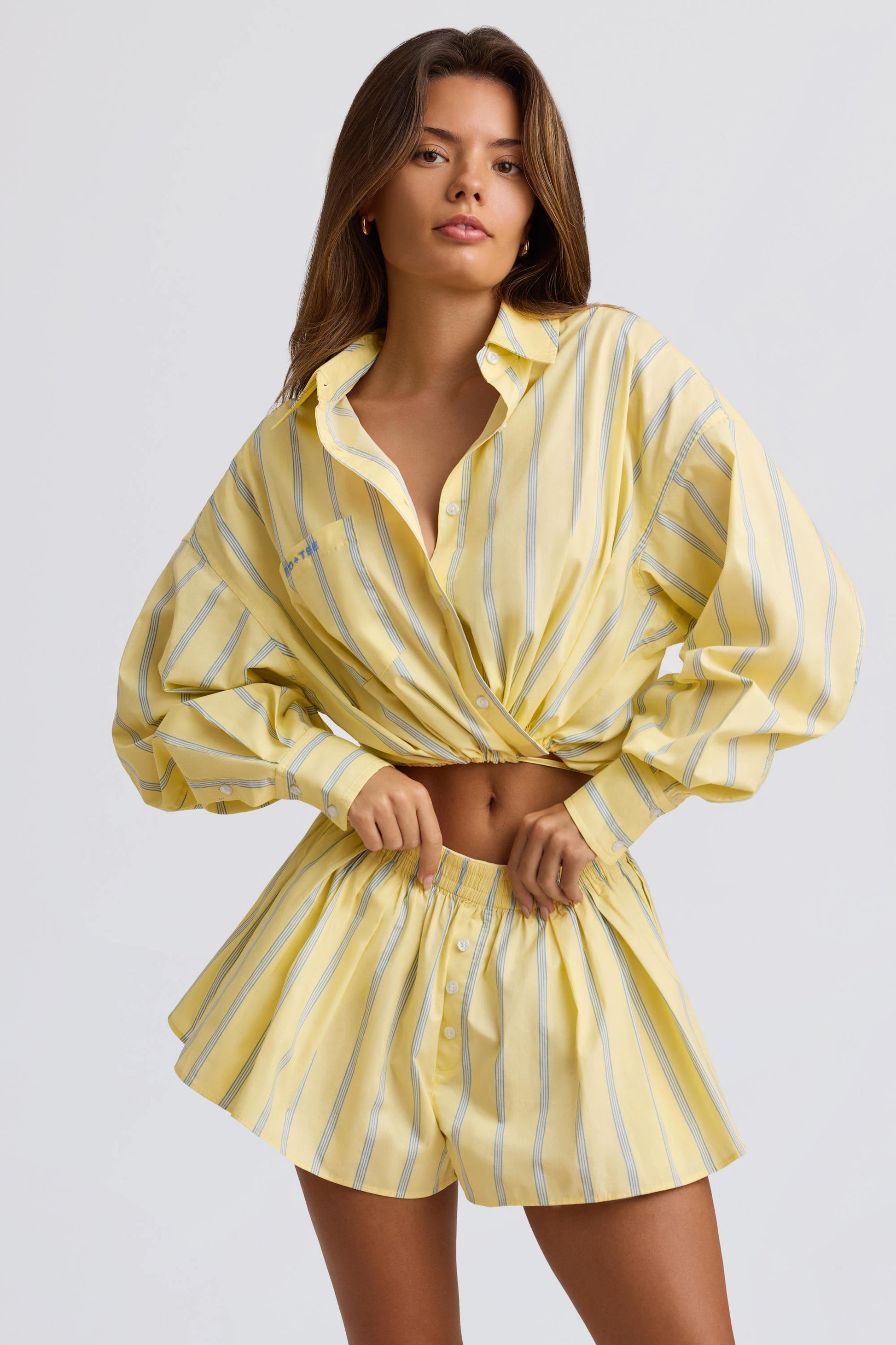 Pleated Cotton-Poplin Shorts in Yellow Stripe