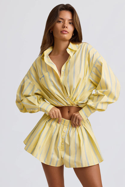 Pleated Cotton-Poplin Shorts in Yellow Stripe