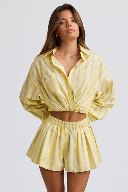 Pleated Cotton-Poplin Shorts in Yellow Stripe