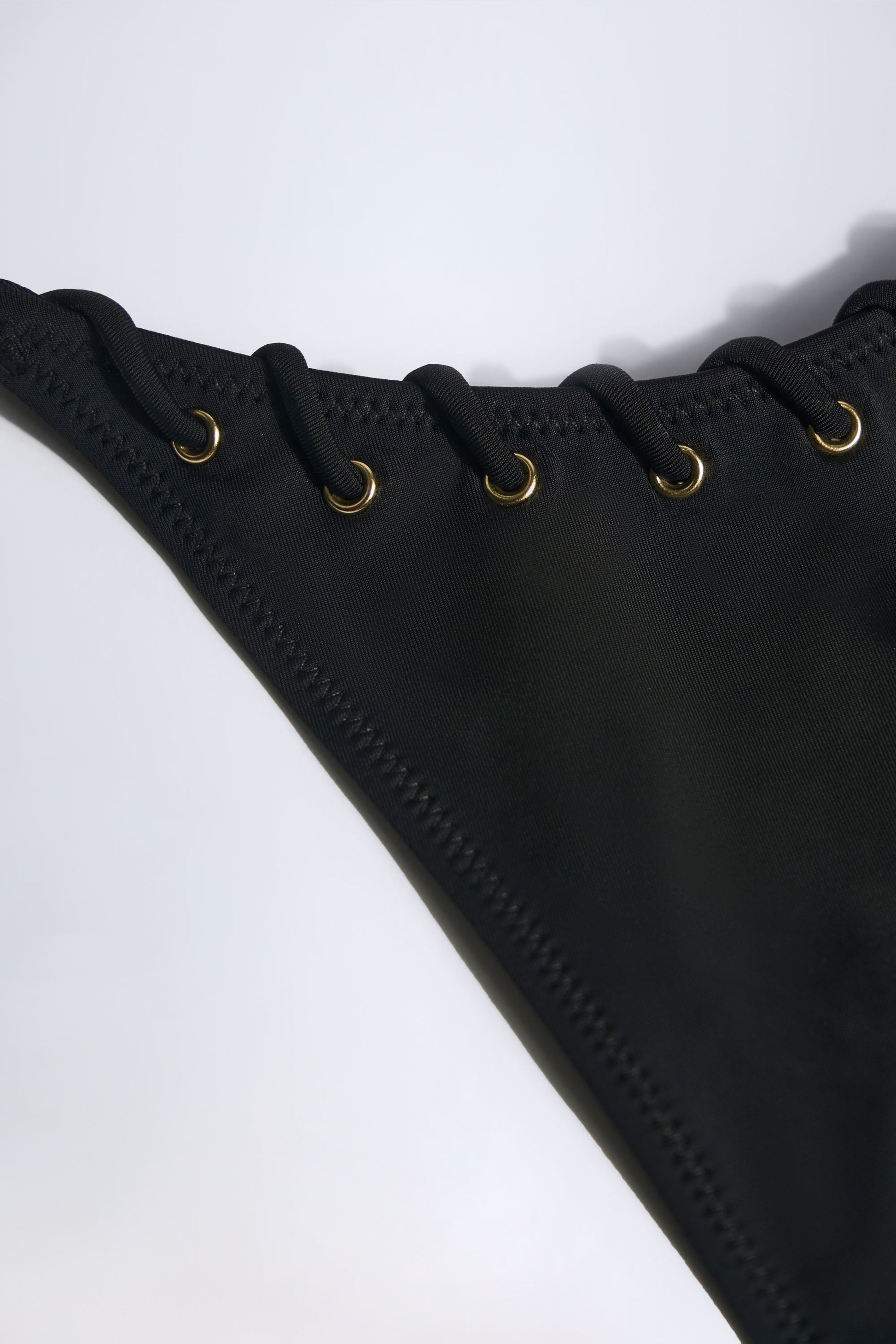 Drawstring Thong Bikini Bottoms in Black