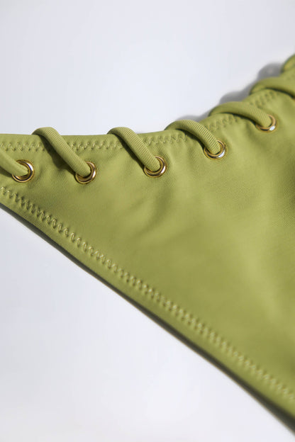 Drawstring Thong Bikini Bottoms in Olive Green