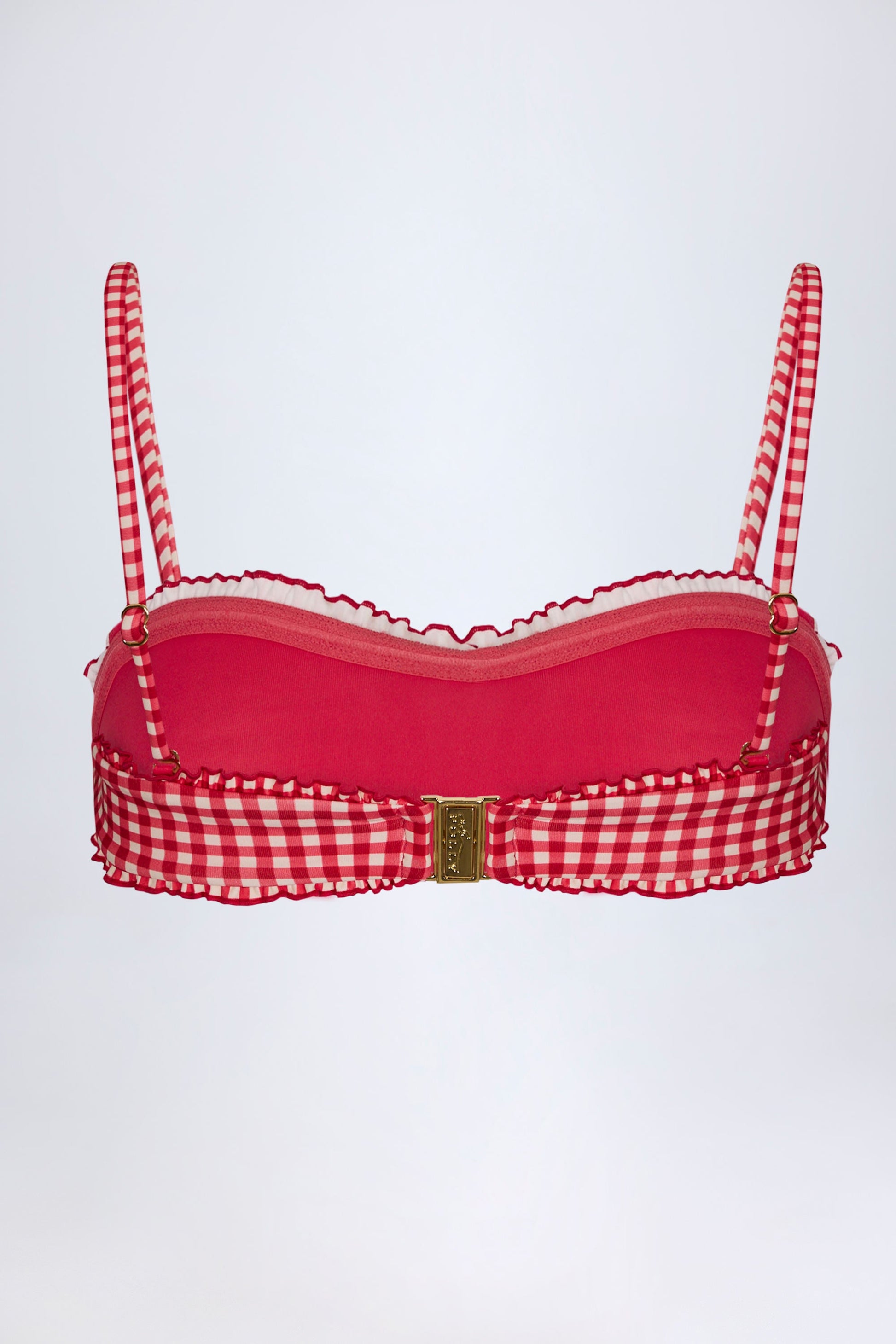 Ruffled Bandeau Bikini Top in Red Gingham