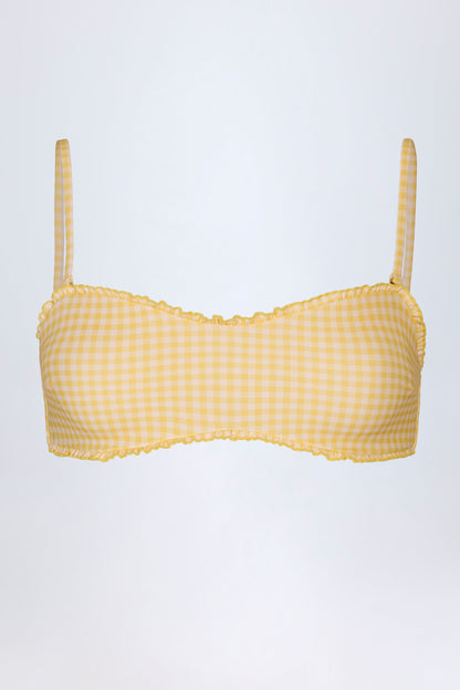 Ruffled Bandeau Bikini Top in Yellow Gingham