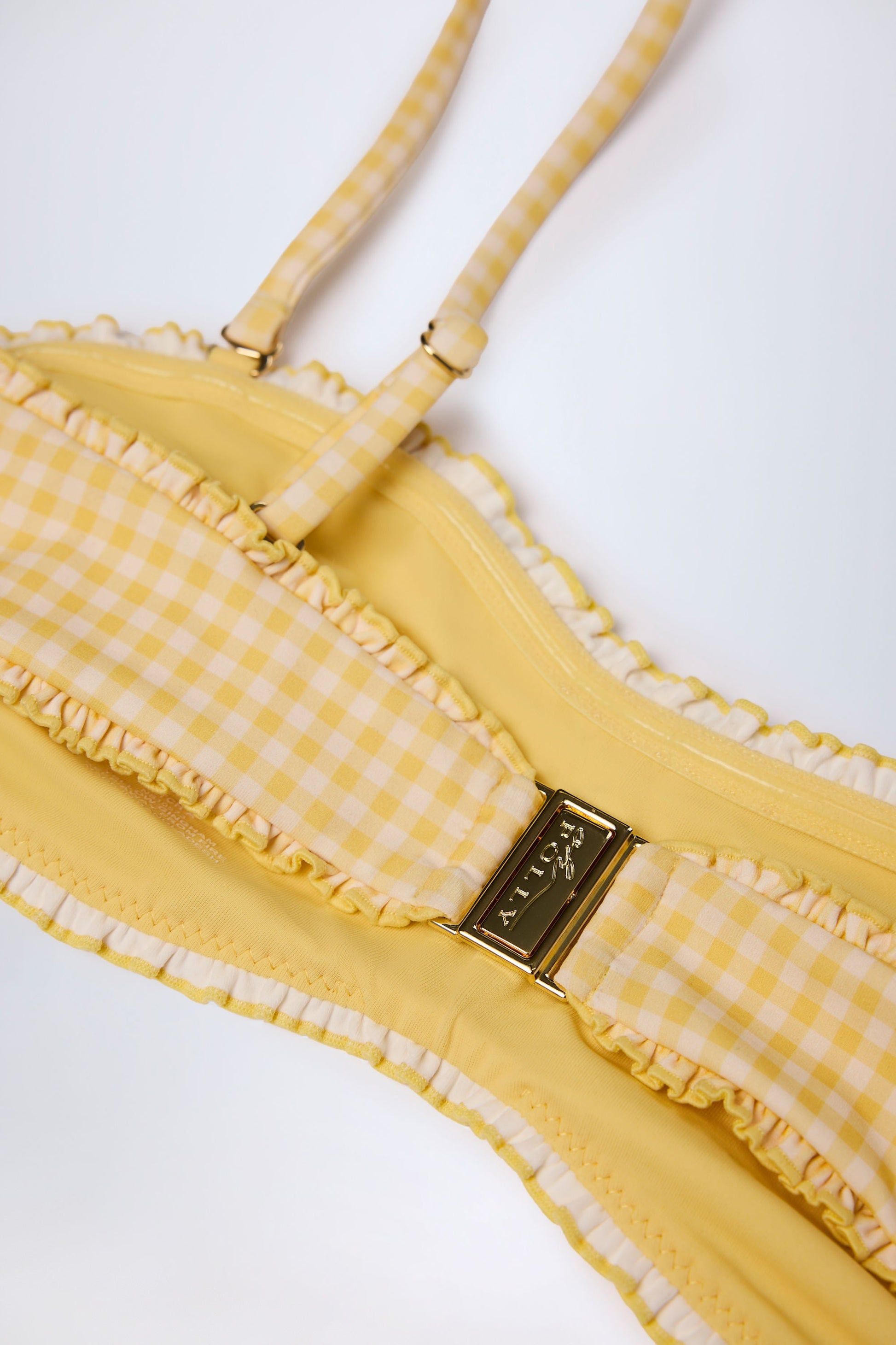 Ruffled Bandeau Bikini Top in Yellow Gingham